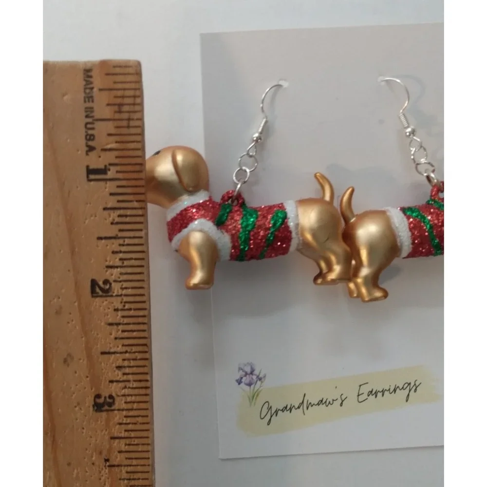 Christmas Dachshund Holiday Earrings Sweater Gift Party Bling Jewelry Dog Mom